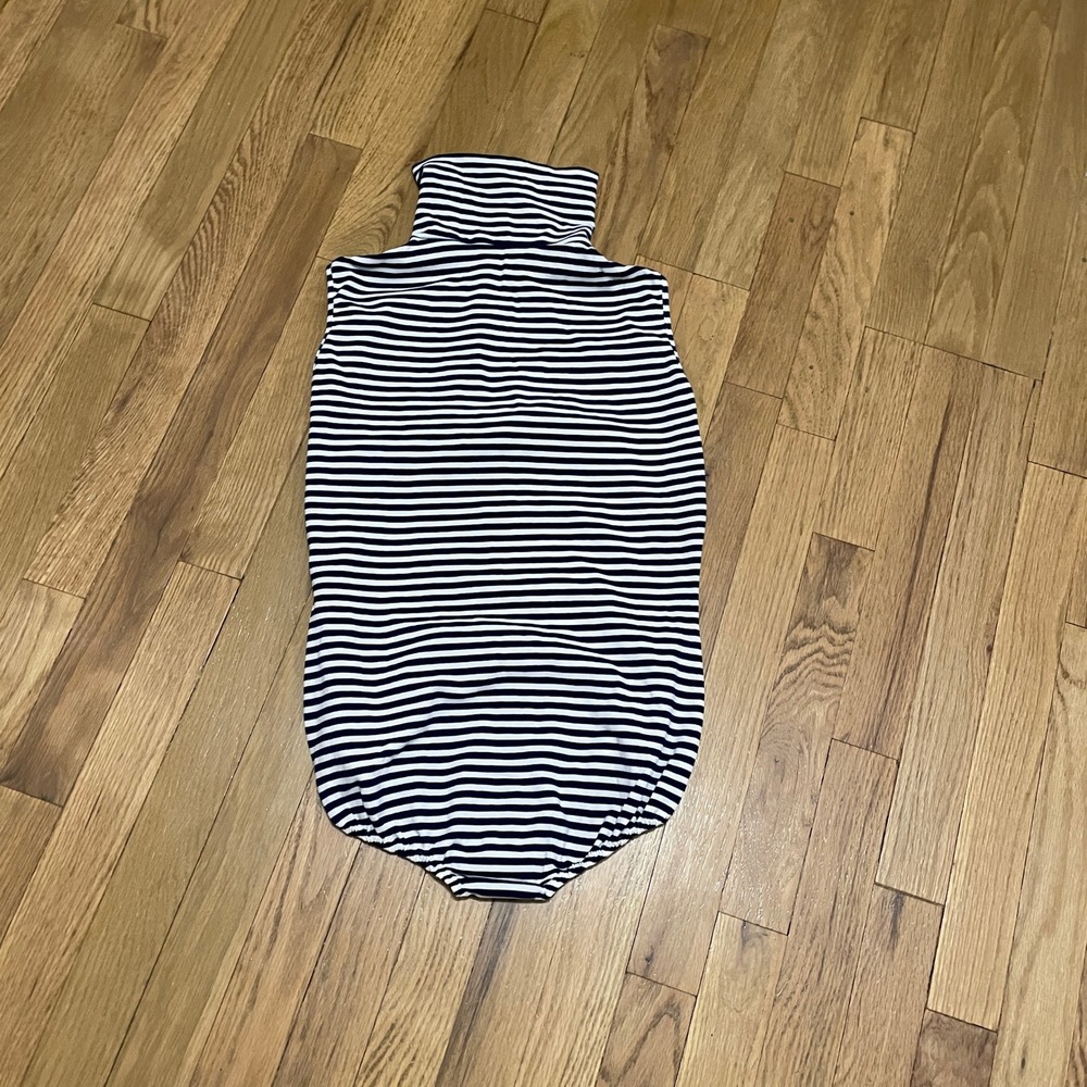 VTG 70s Pant-Lon Striped Sleeveless Bodysuit Navy White Turtleneck Talon Zip OS - Picture 5 of 5